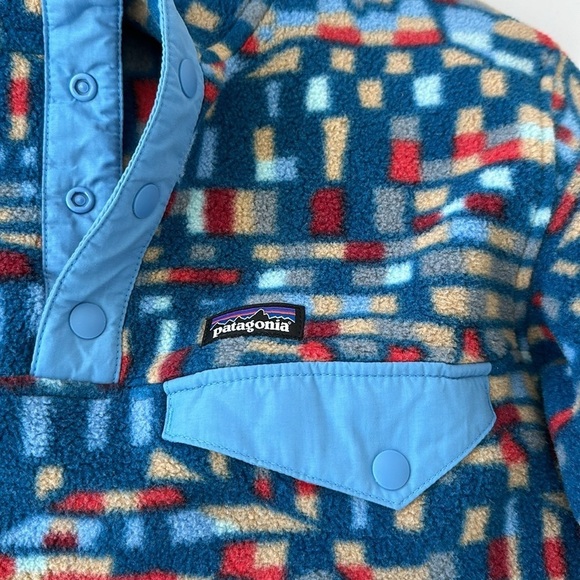 Patagonia Lightweight Synchilla Snap-T Pullover Kids' PATCHWORK BLUE NWT size 10 - Picture 3 of 5